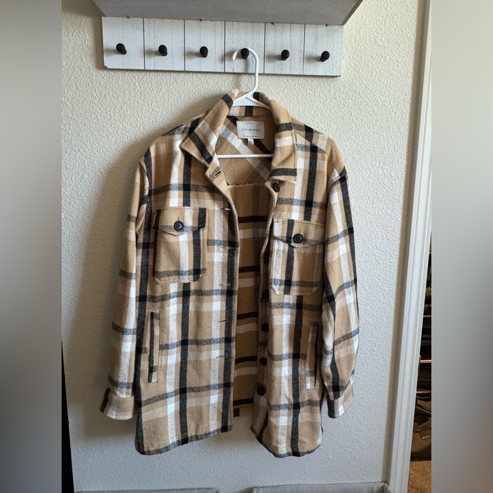 Women’s Lucky Brand Beige Black White Plaid Shacket